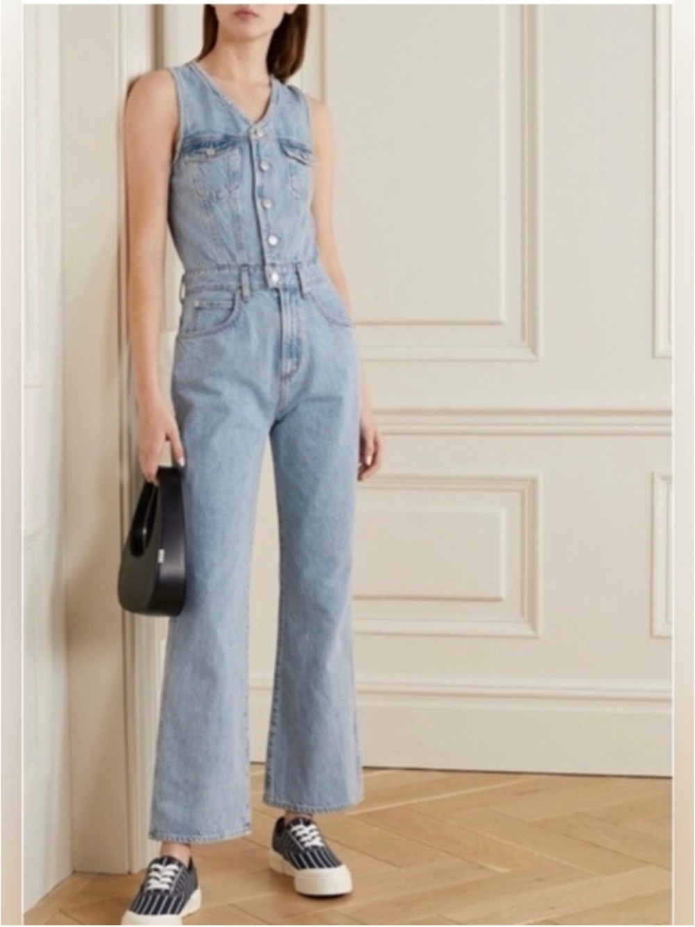 AGOLDE 70s Denim Jumpsuit Sleeveless Button Front womens Size 0 Festival